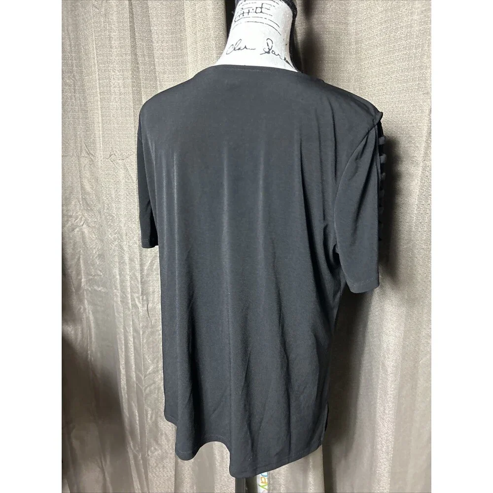 Michael Kors Short Sleeve Black Shirt Top w Webbed Strap Sleeves Women Sz XL